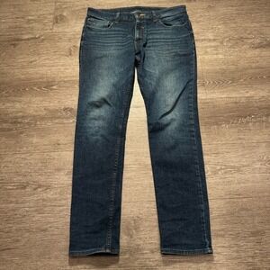 KOAJ Jeans Mens 34 Blue Low Rise Stretch Denim Fade Whiskers Cotton Blend 34x30